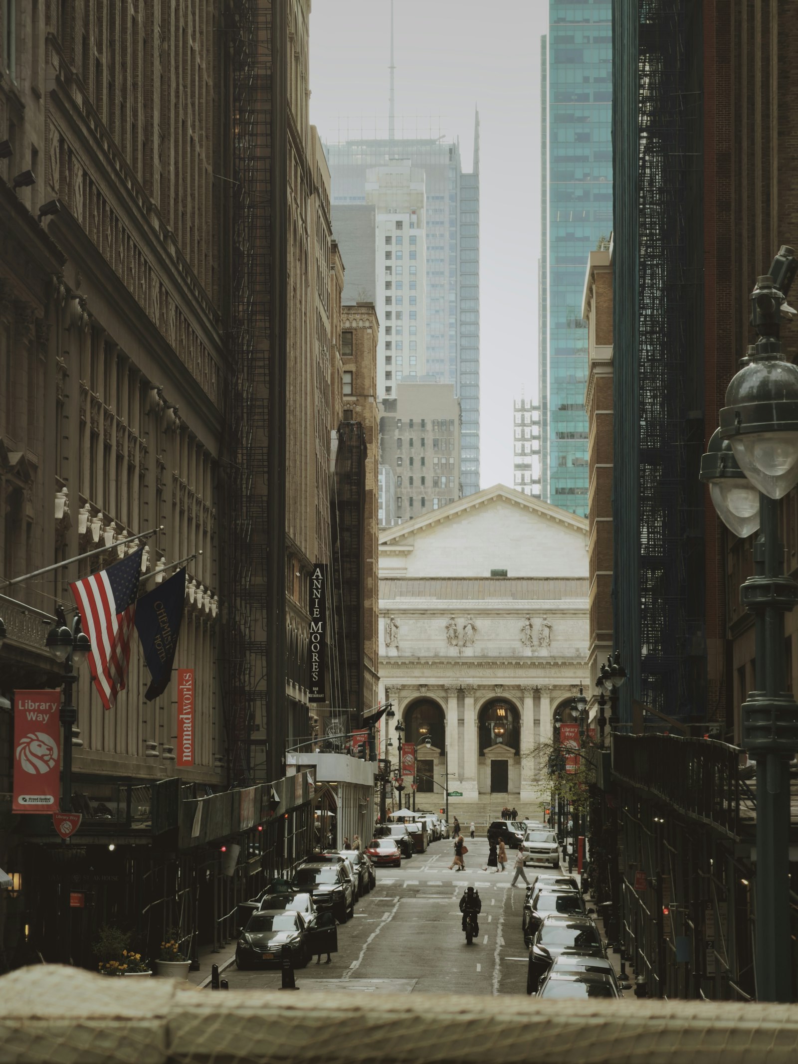 Real photograph of a Midtown Manhattan street near the New York Public Library