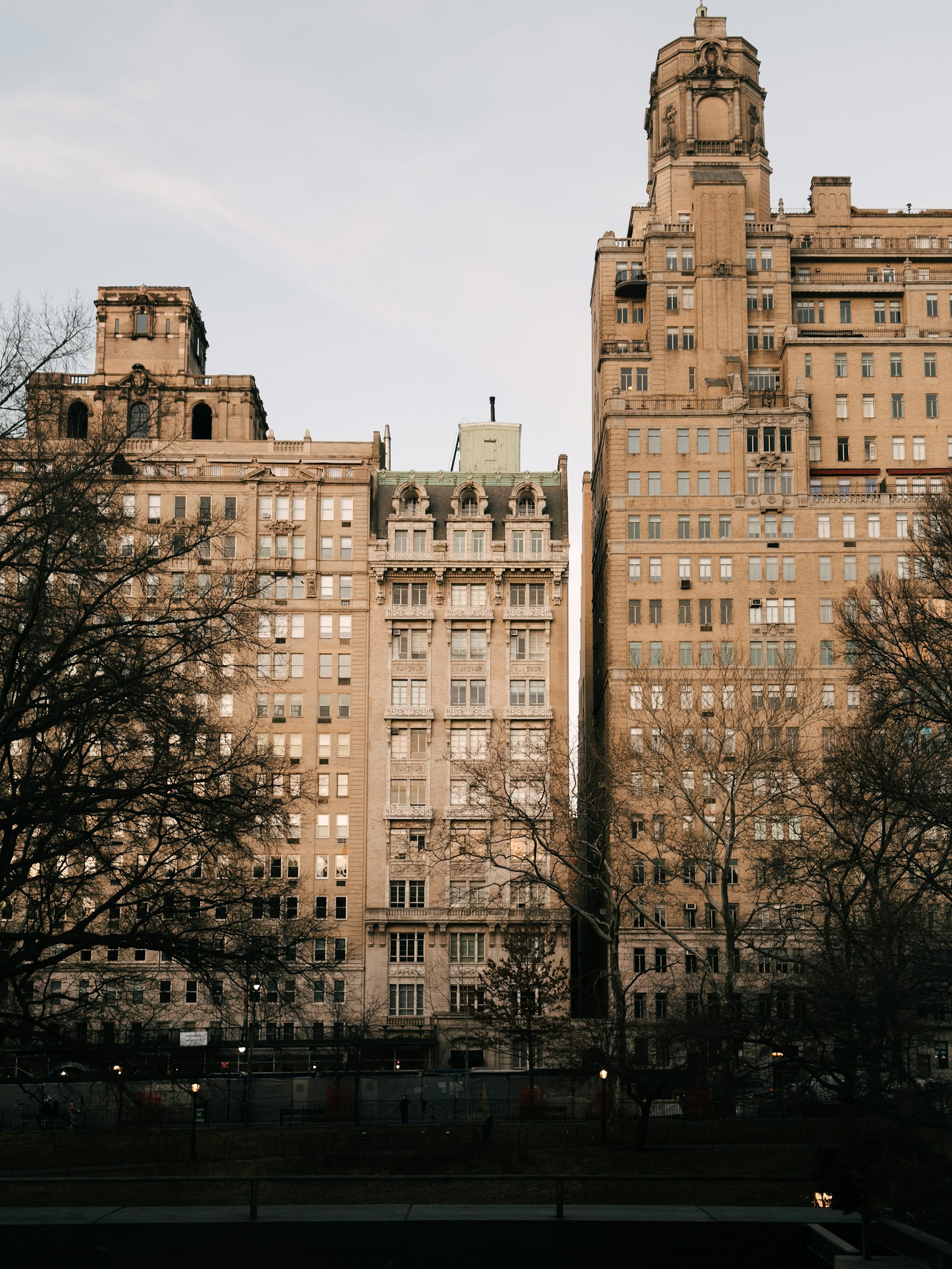 Real photograph of prewar apartment buildings along Central Park, Upper West Side, Manhattan